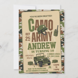 Personal Camo Military Army Birthday Invitation