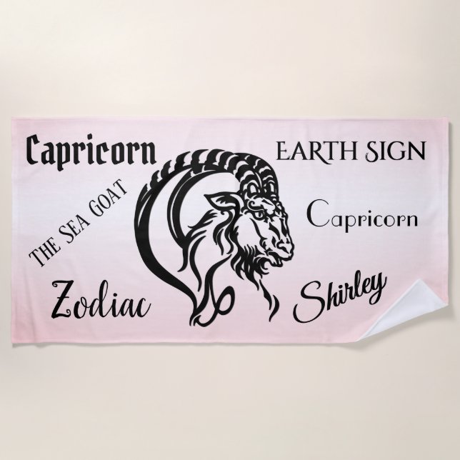 Personal Capricorn Pink Zodiac Beach Towel (Front)