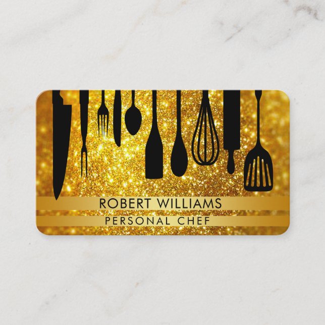 Personal Chef Black Gold Catering Kitchen Tools    Business Card (Front)