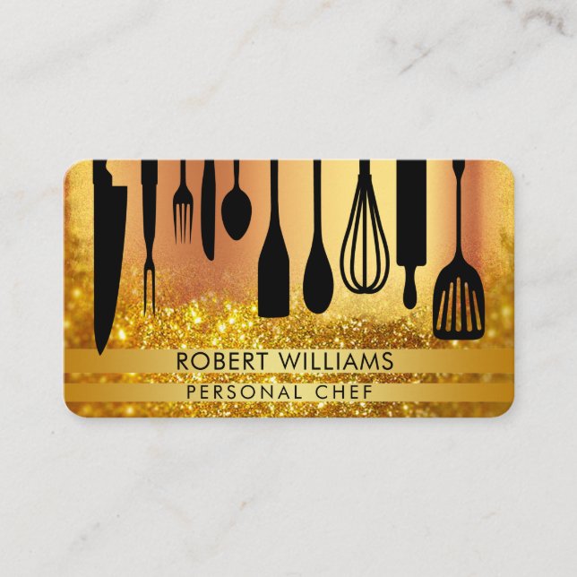 Personal Chef Black Gold Catering Kitchen Tools    Business Card (Front)