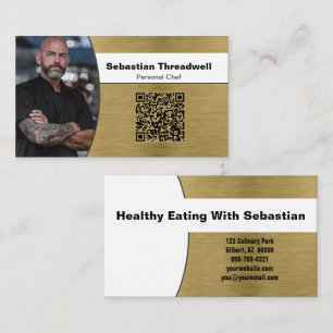 Personal Chef Brushed Brass Custom Photo QR Code Business Card