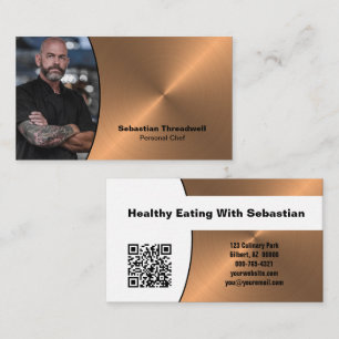 Personal Chef Brushed Copper Custom Photo QR Code Business Card