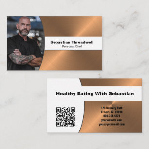 Personal Chef Brushed Copper Custom Photo QR Code Business Card