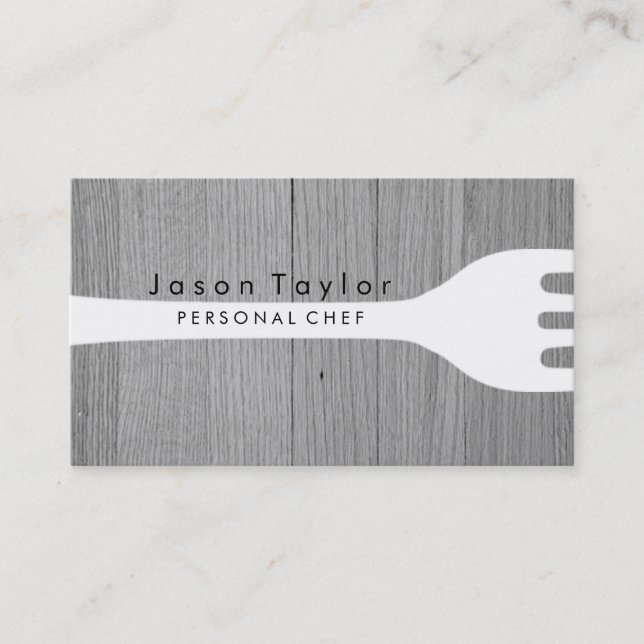 Personal Chef Catering Bakery Fork Grey Wood Business Card (Front)