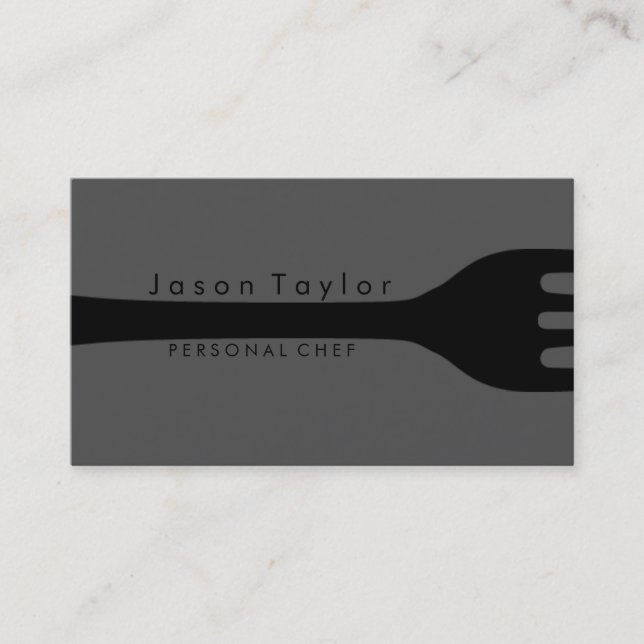 Personal Chef Catering Bakery Fork Logo Black Business Card (Front)