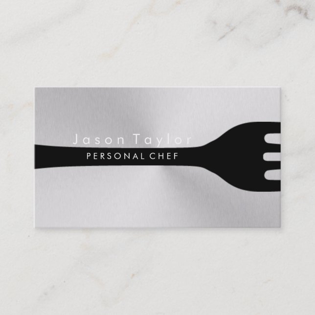 Personal Chef Catering Bakery Fork Steel Silver Business Card (Front)