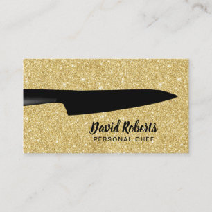 Personal Chef Catering Black Knife Gold Glitter Business Card