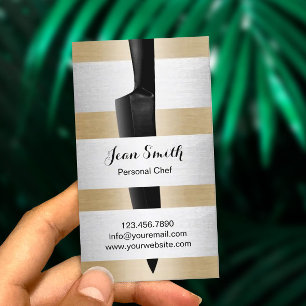 Personal Chef Catering Black Knife Gold Silver Business Card