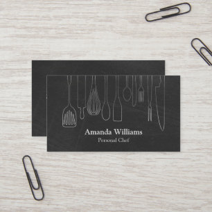 Personal Chef Catering Kitchen Silver Utensils Business Card