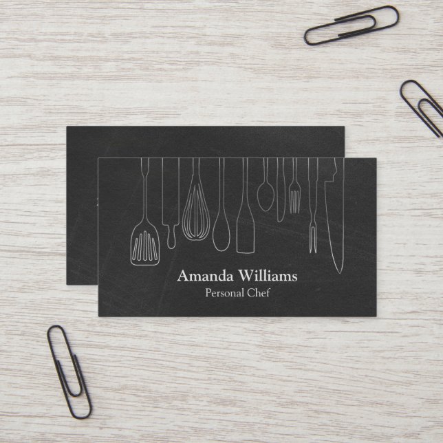Personal Chef Catering Kitchen Silver Utensils Business Card (Front/Back In Situ)