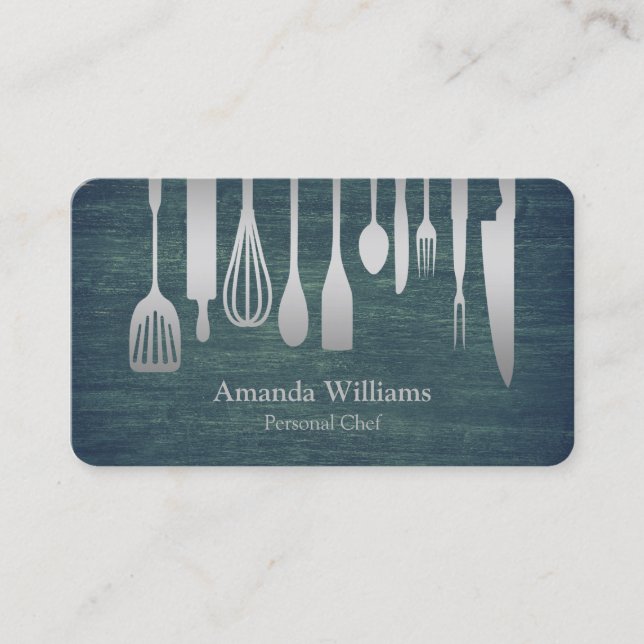 Personal Chef Catering Kitchen Silver Utensils Business Card (Front)