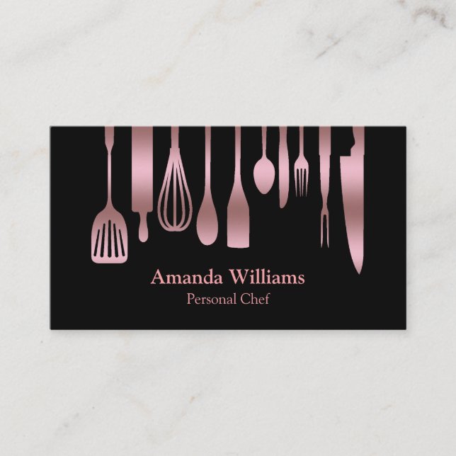 Personal Chef Catering Kitchen Silver Utensils Business Card (Front)
