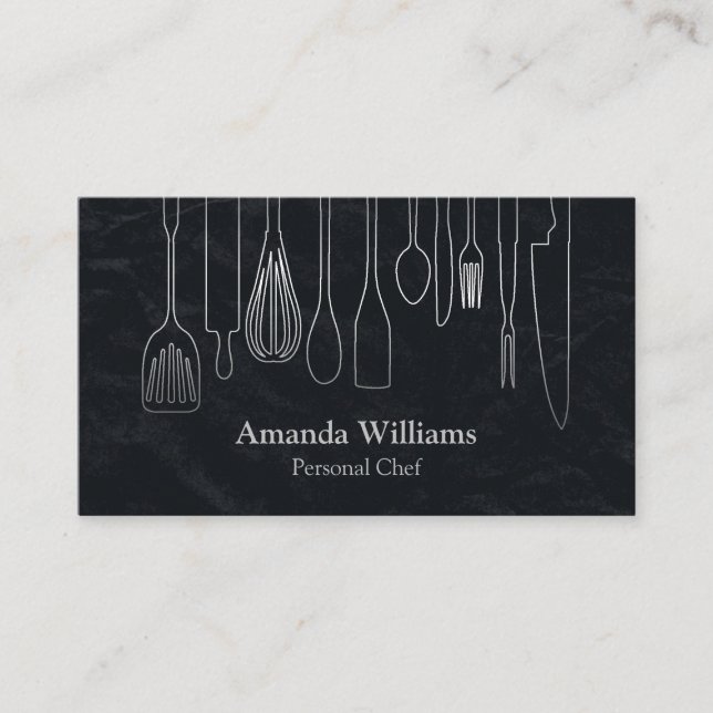 Personal Chef Catering Kitchen Silver Utensils Business Card (Front)