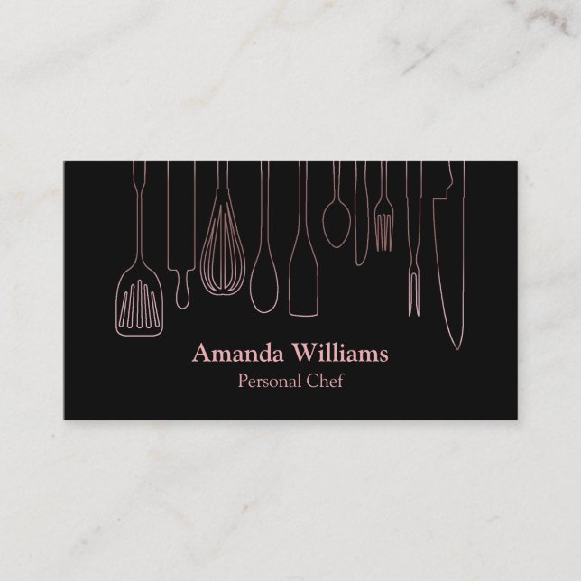 Personal Chef Catering Kitchen Silver Utensils Business Card (Front)
