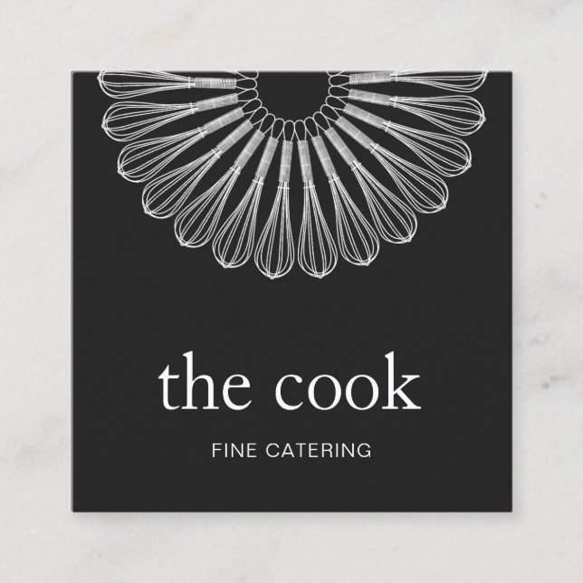 Personal Chef Catering White Whisk Black Square Business Card (Front)