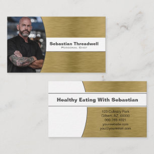 Personal Chef Faux Brushed Brass Custom Photo Business Card