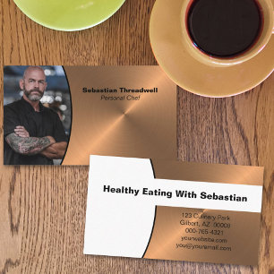Personal Chef Faux Brushed Copper Custom Photo Business Card