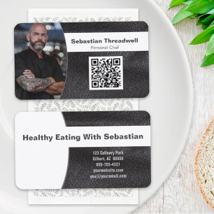 Personal Chef Faux Leather Custom Photo QR Code Business Card