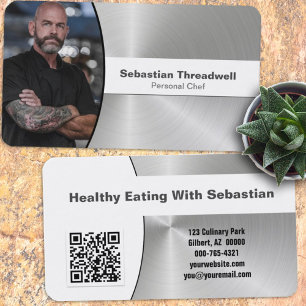 Personal Chef Faux Steel Custom Photo QR Code Business Card