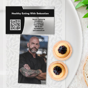Personal Chef Faux Steel Custom Photo QR Code Business Card