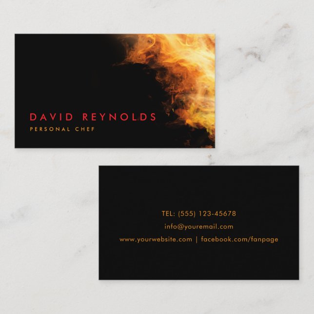 Personal Chef Flaming Fire Catering Business Card (Front/Back)