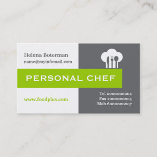 Personal chef minimalist grey, white, green business card