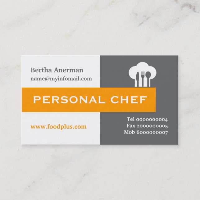 Personal chef minimalist grey, white, hot pink business card (Front)