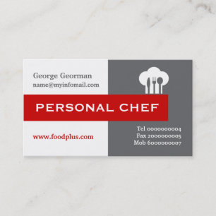 Personal chef minimalist grey, white, red business card