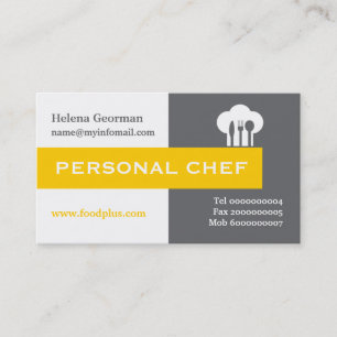 Personal chef minimalist grey, white, yellow business card