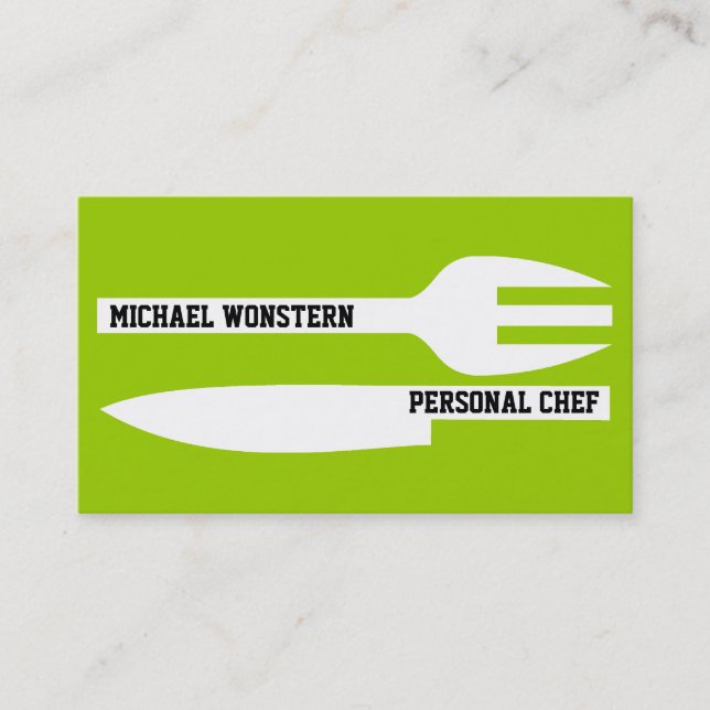 Personal chef minimalist lime green white business card (Front)