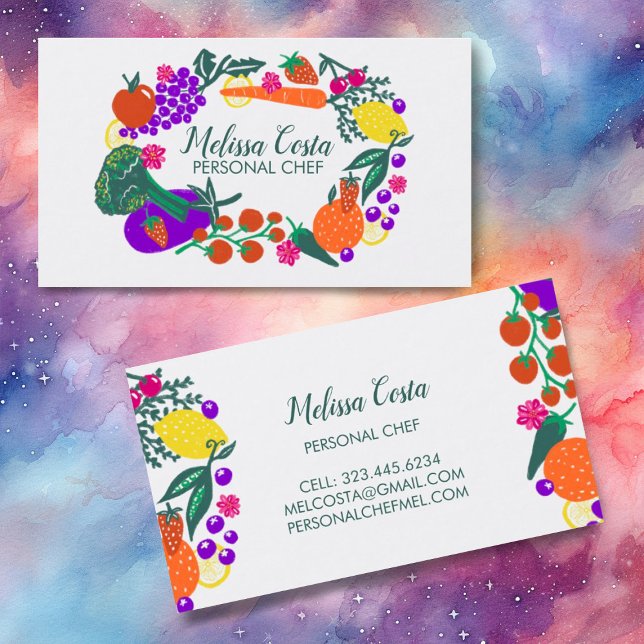 PERSONAL CHEF Modern Gardener Veggies Fruits Business Card (Cute fruit and veggies business cards. Customize with your own  text)