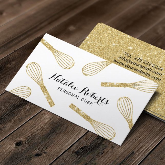Personal Chef Modern Gold Whisk Pastry Bakery Business Card (Creator Uploaded)