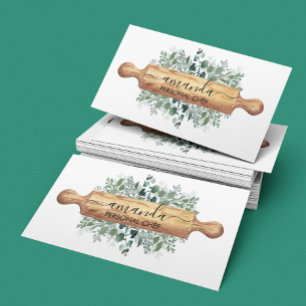 Personal Chef Pastry Catering Rolling Pin Leaves Business Card