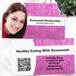 Personal Chef Pink Leather Custom Photo QR Code Business Card