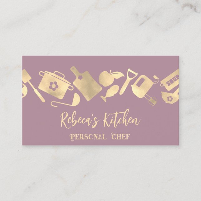Personal Chef Restaurant Catering Logo QR Purple Business Card (Front)