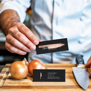 Personal chef rose gold knife minimalist catering mini business card