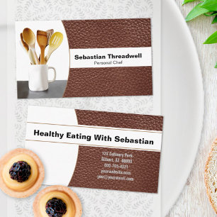 Personal Chef Spoons Brown Leather Custom Photo Business Card