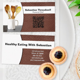 Personal Chef Spoons Leather Custom Photo QR Code Business Card
