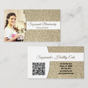 Personal Chef Subtle Gold Glitter Custom Photo QR Business Card