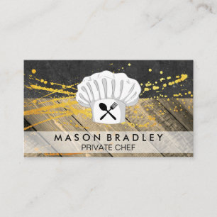Personal Chef Wood Panel Slate Gold Spatter Business Card
