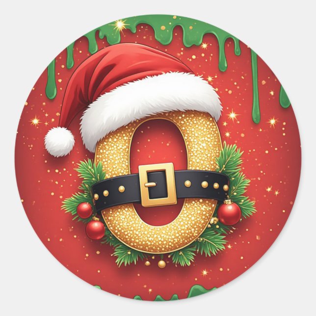 Personal Christmas Monogram O with Santa Hat  Classic Round Sticker (Front)