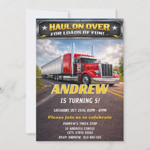 Personal Classic Big Rig Truck Birthday Invitation