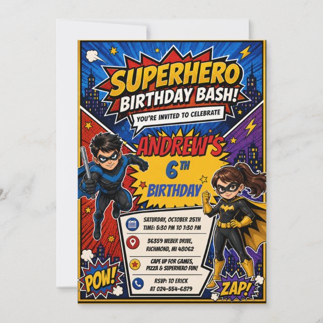 Personal Comic Book Superheros Birthday party Invitation (Front)
