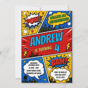 Personal Comic Super Hero Birthday Invitation