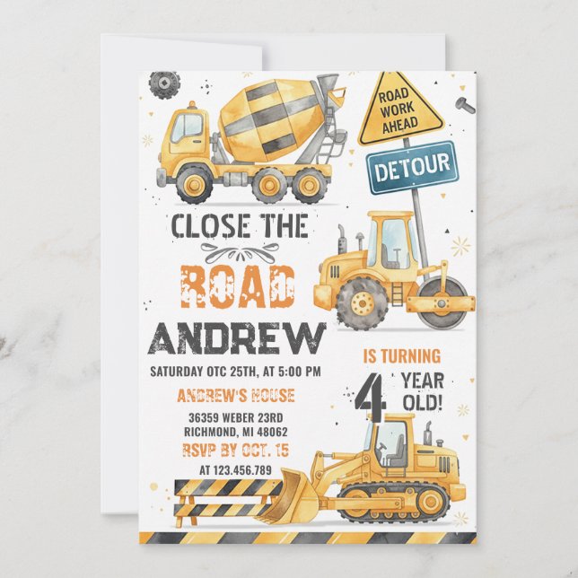 Personal Construction Dump Truck Birthday  Invitation (Front)
