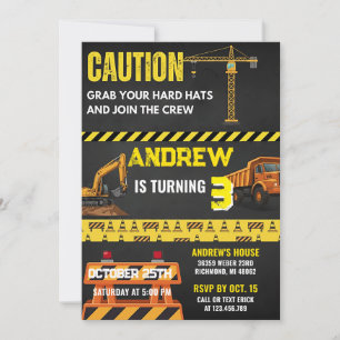 Personal Construction Yellow Building Birthday  Invitation