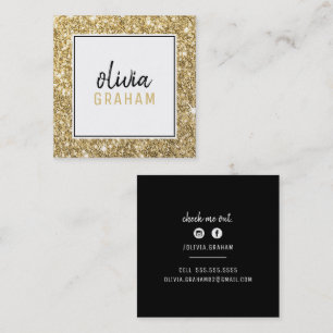 PERSONAL CONTACT bold border black gold glitter Square Business Card