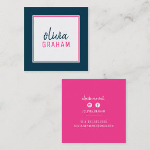 PERSONAL CONTACT bold border bright pink navy blue Square Business Card