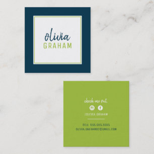 PERSONAL CONTACT bold border lime green navy blue Square Business Card