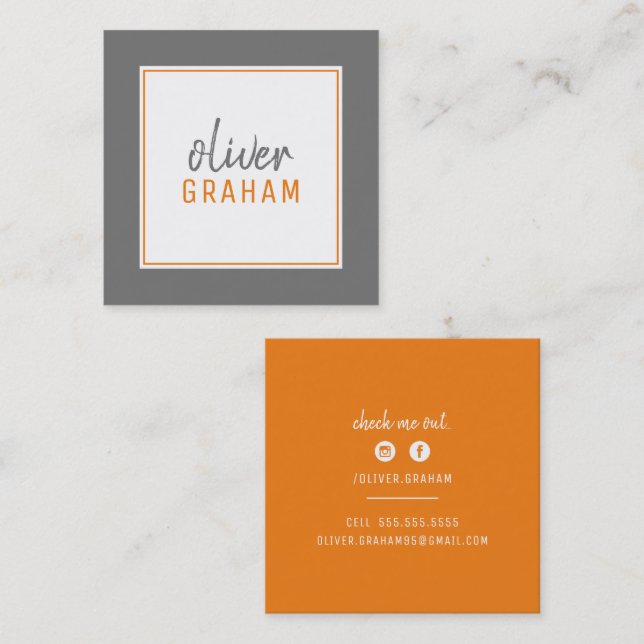 PERSONAL CONTACT bold border lime green orange Square Business Card (Front/Back)